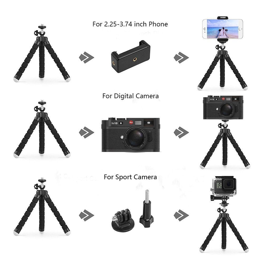 Flexible Sponge Tripod – Universal Phone & Action Camera Stand | Bluetooth Remote & GoPro Adapter
