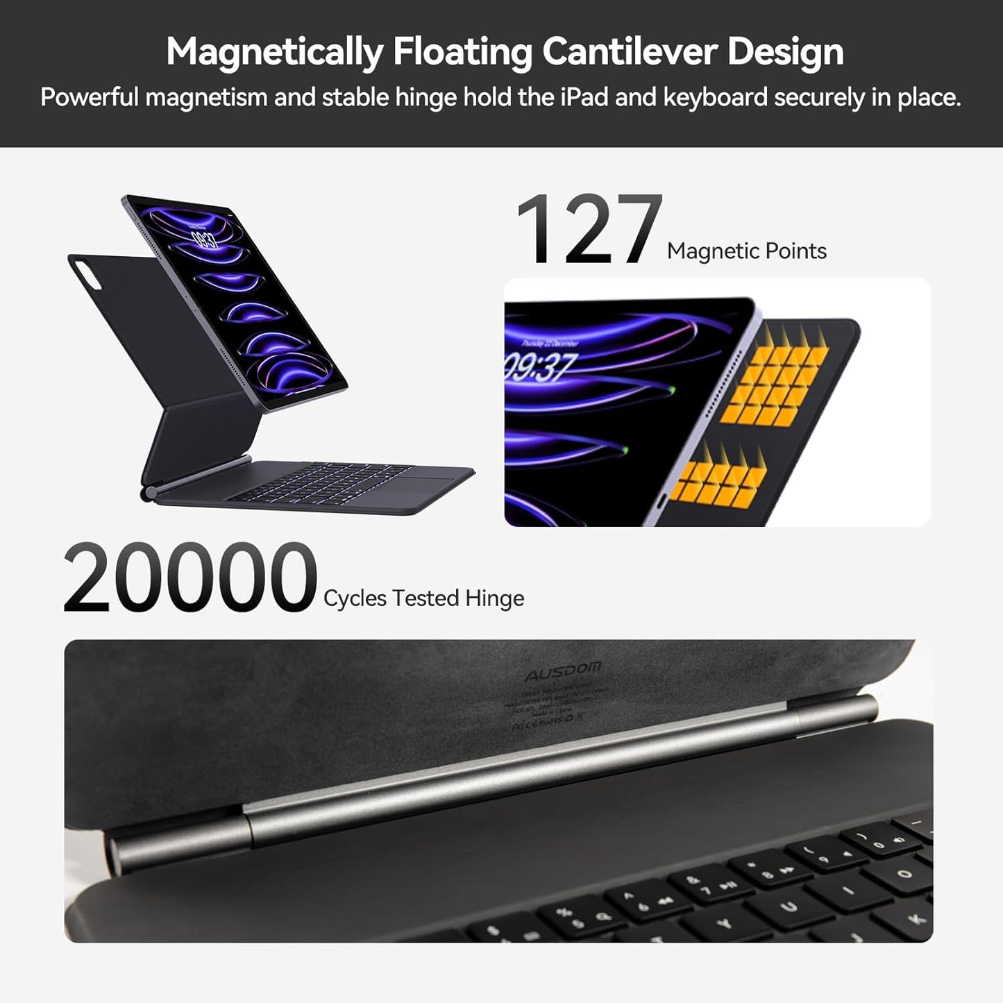 iPad Air 13 Inch Case Keyboard (M3/M2, 2025/2024) & iPad Pro 12.9" (3rd-6th Gen) – Magnetic Floating Bluetooth Keyboard Case with Smart Trackpad and Cantilever Stand