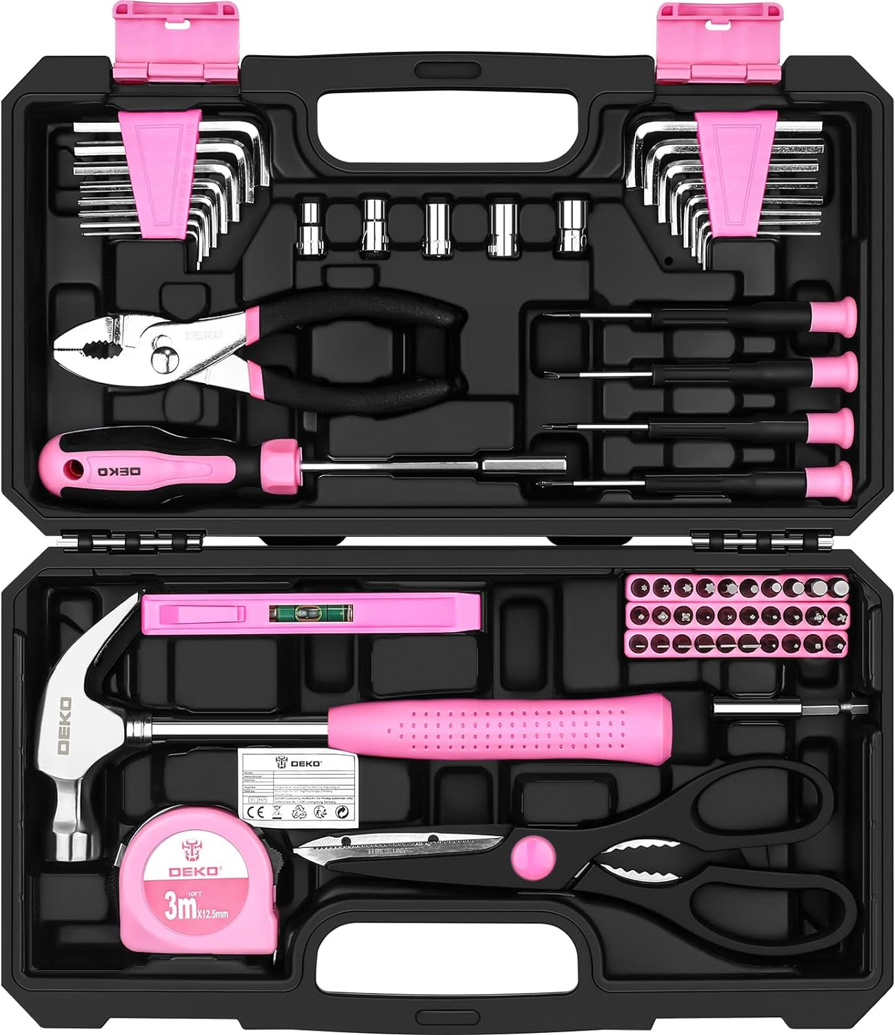 Pink Tool Kit: Tool Set, Pink Hand Tool Kit DIY for Women 62 Pieces, Ladies Tool Box for Home