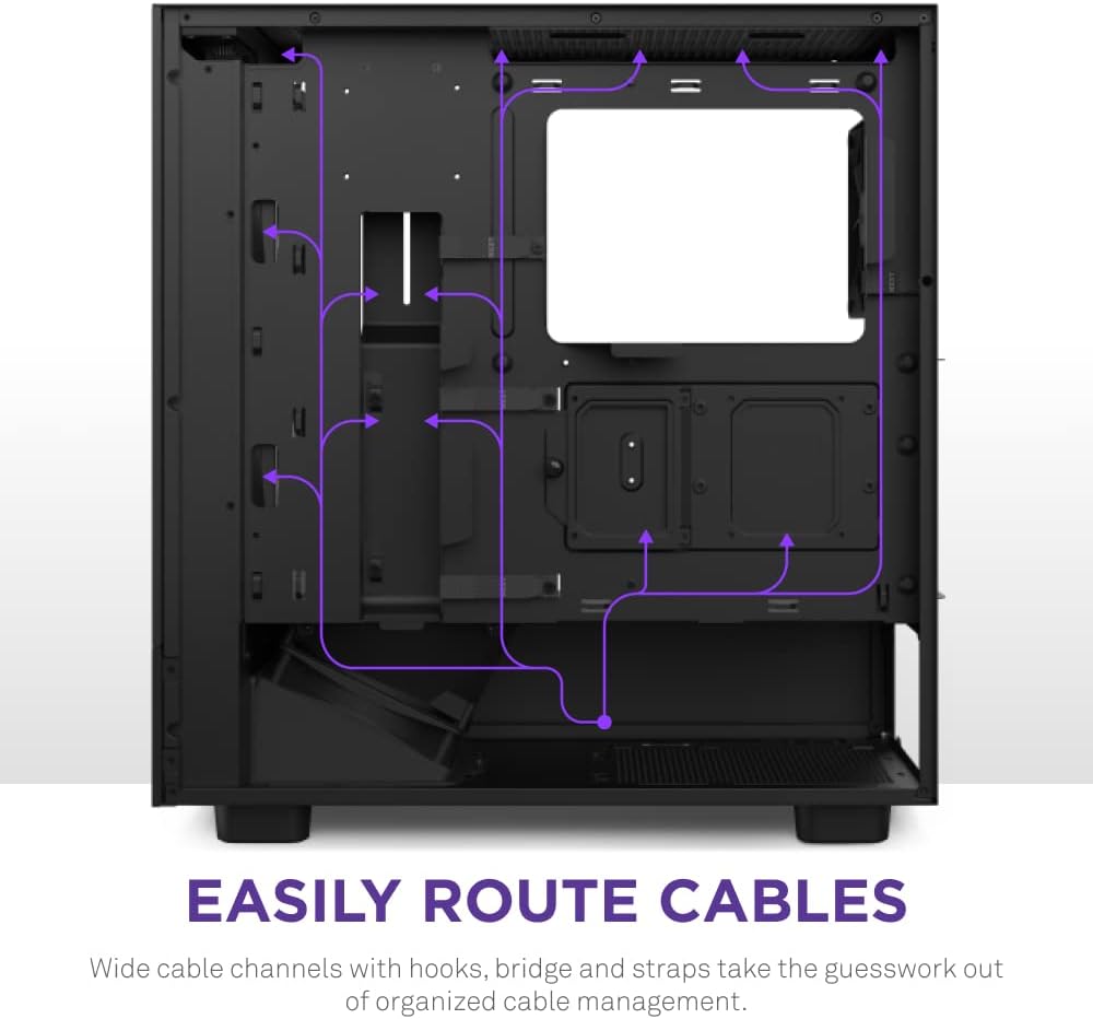 NZXT H5 Elite Compact ATX Mid-Tower PC Case – Black – CC-H51EB-01, Tempered Glass, Built-in RGB Lighting, Cable Management, 2×140mm RGB Fans Included