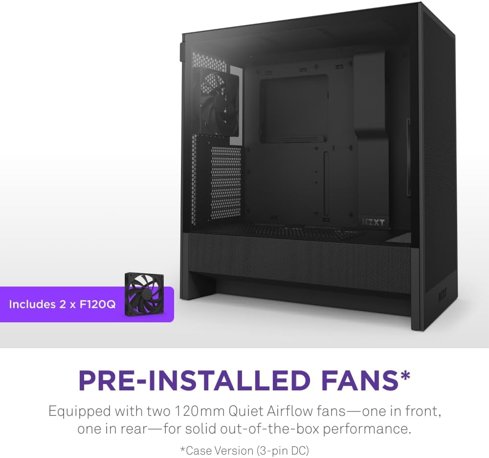 NZXT H5 Elite Compact ATX Mid-Tower PC Case – Black – CC-H51EB-01, Tempered Glass, Built-in RGB Lighting, Cable Management, 2×140mm RGB Fans Included