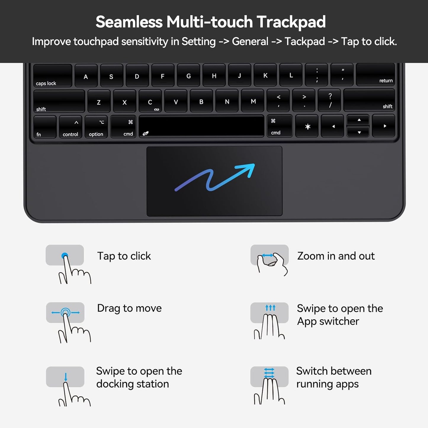 iPad Air 13 Inch Case Keyboard (M3/M2, 2025/2024) & iPad Pro 12.9" (3rd-6th Gen) – Magnetic Floating Bluetooth Keyboard Case with Smart Trackpad and Cantilever Stand