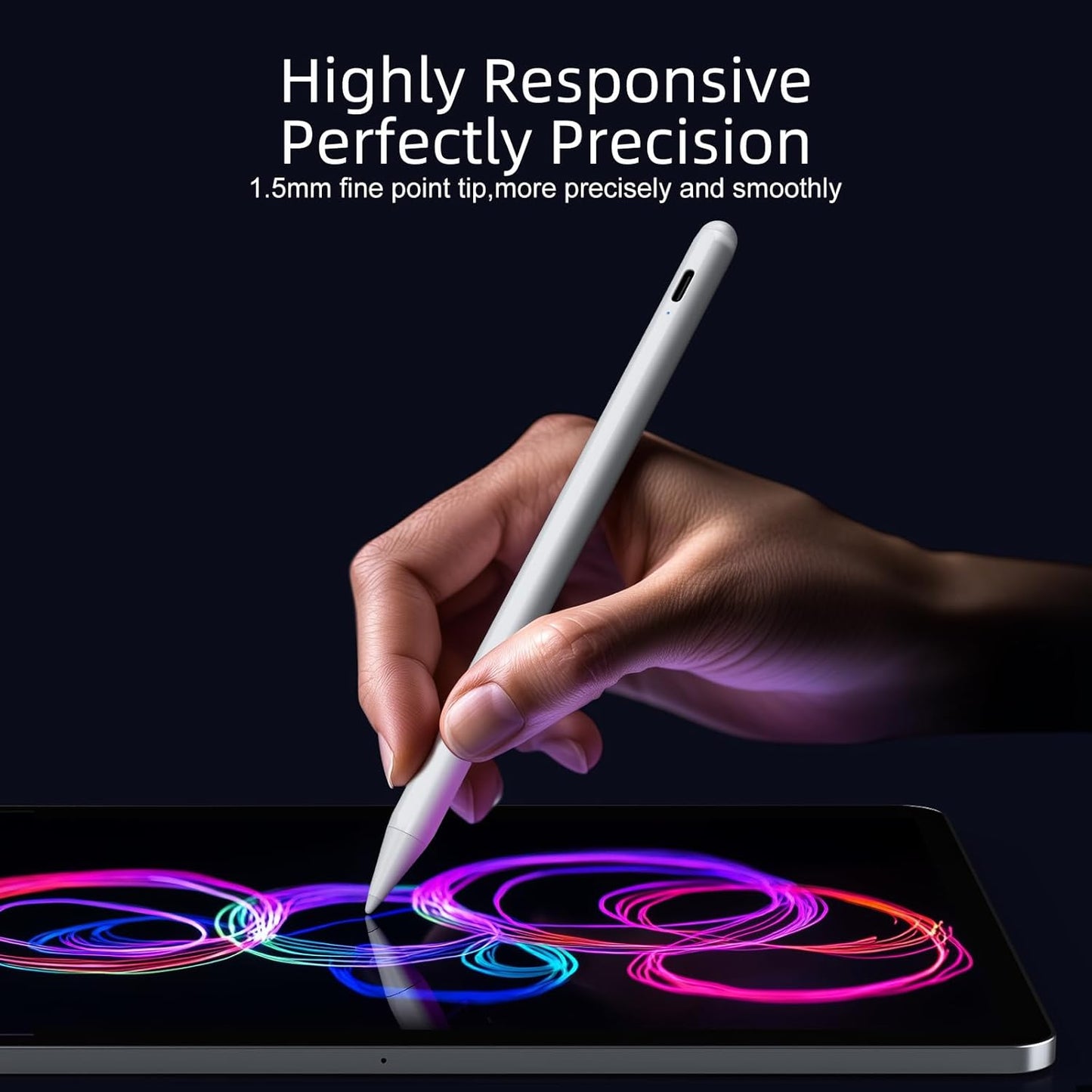 Stylus Pen for iPad 6th–11th Generation – 2X Fast Charge Active Pencil, Compatible with 2018–2025 iPad Pro 11"/12.9" (M4), iPad Air 3/4/5 (M2/M3), iPad Mini 5/6 – White
