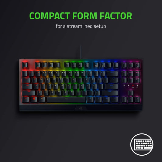 Razer BlackWidow V3 Tenkeyless Mechanical Gaming Keyboard – Mechanical Switches, Chroma RGB Lighting, Compact Design, Programmable Macros, USB Passthrough (Renewed)