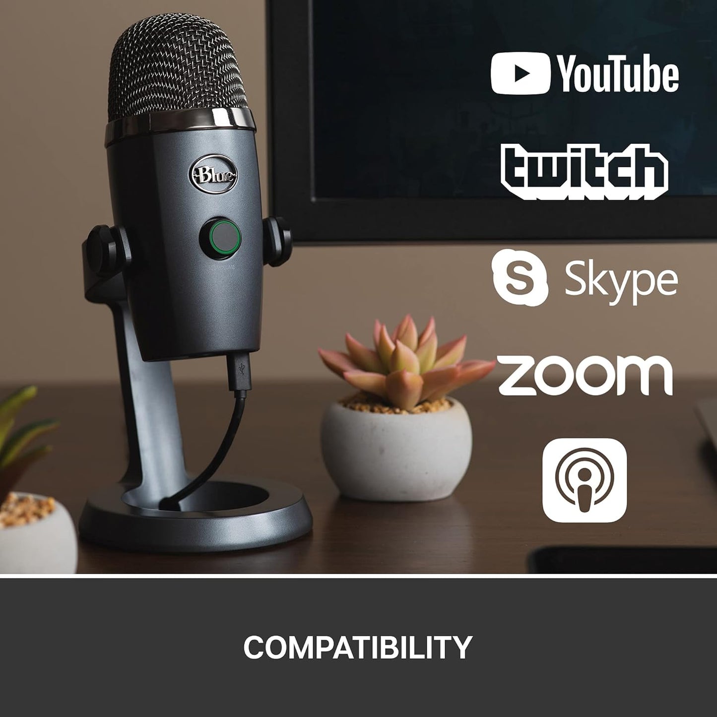 Yeti Nano USB Microphone – Shadow Grey Professional Sound for Gaming, Streaming, Podcasting, and More | Plug & Play | PC & Mac Compatible