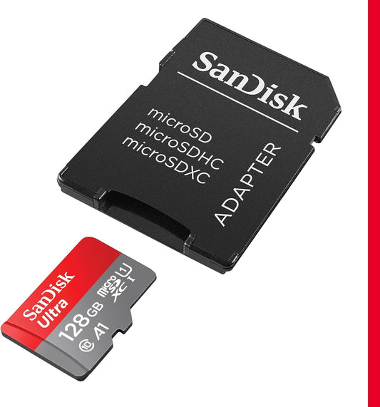 SanDisk 128GB Ultra microSDXC card + SD adapter, Memory card Full HD, up to 140 MB/s, For smartphones and Tablets, with A1 App Performance, UHS-I, Class 10, U1