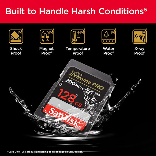 SanDisk 128GB Extreme PRO SDXC UHS-I Memory Card – C10, U3, V30, 4K UHD, High-Speed Performance, SDSDXXD-128G-GN4IN