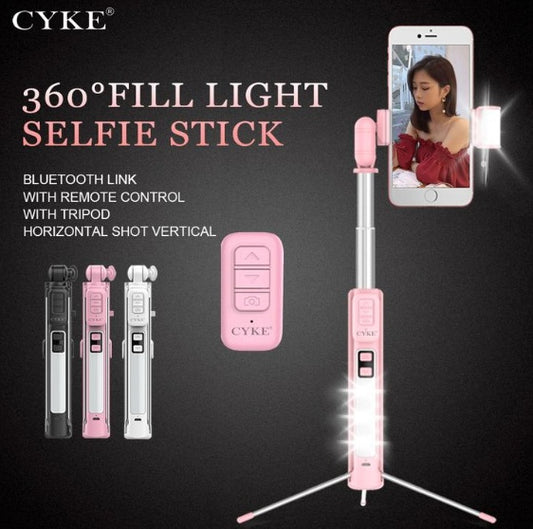 360° Fill Light Selfie Stick with Bluetooth Remote & Tripod