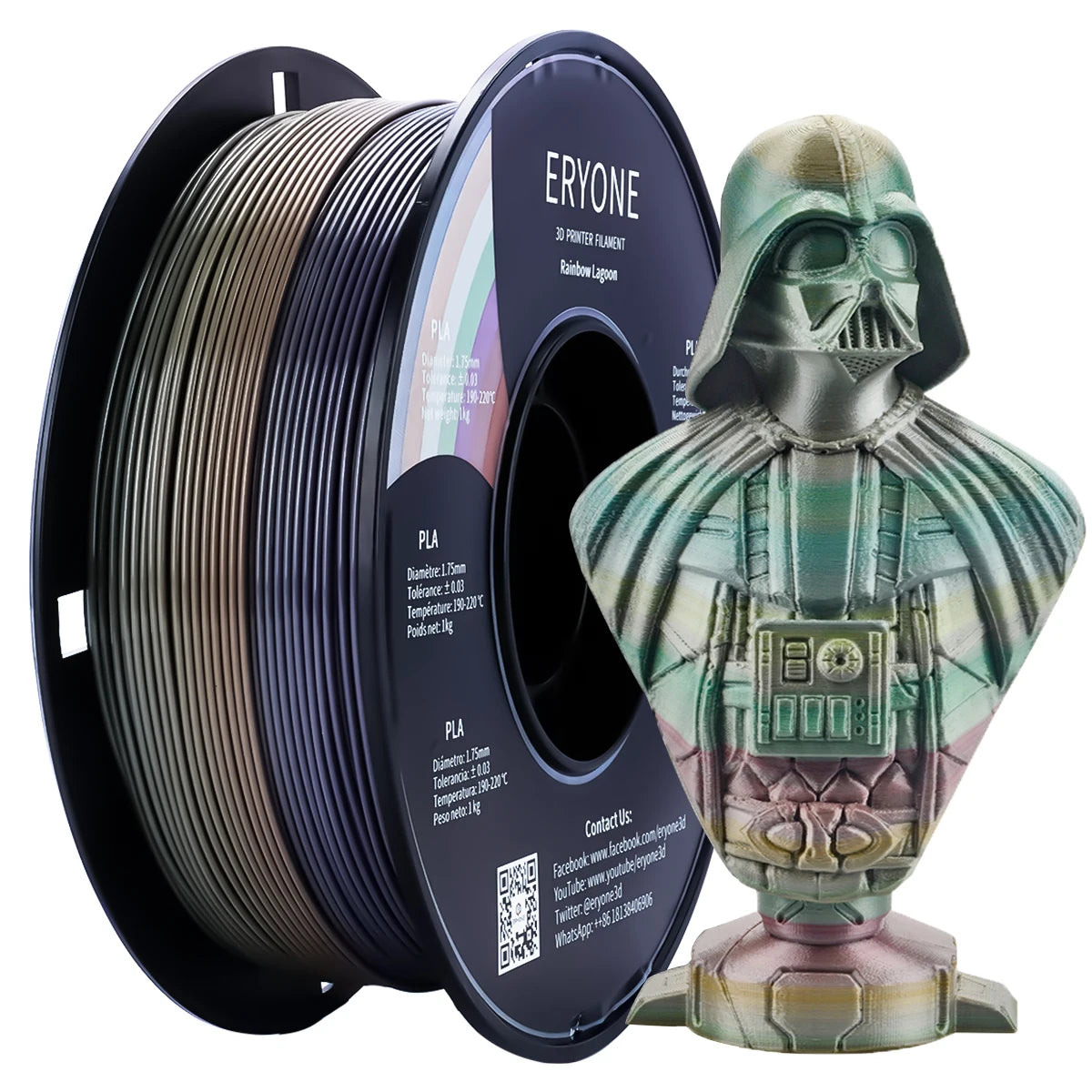 Eryone New Rainbow PLA Filament Multicolor Perfect Spooled 1.75mm 1KG Texture For 3d Printer High Quality Fast Shipping