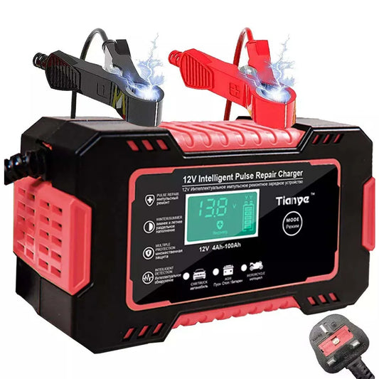 12V 6A Smart Car Battery Charger – Automatic Fast Charger with Pulse Repair & LCD Display