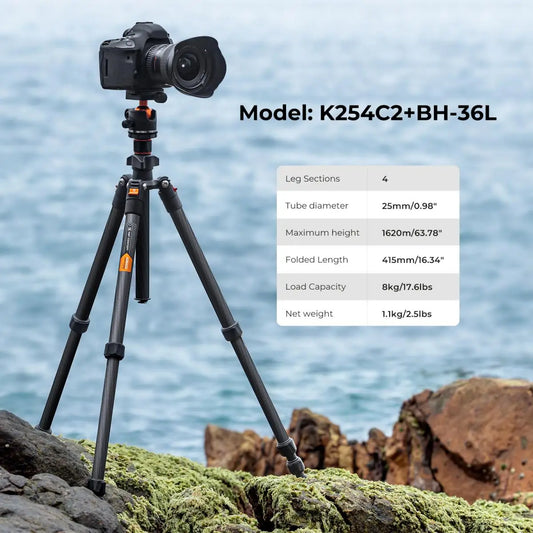 K&F Concept 64” Carbon Fiber Camera Tripod | Lightweight & Travel-Friendly
