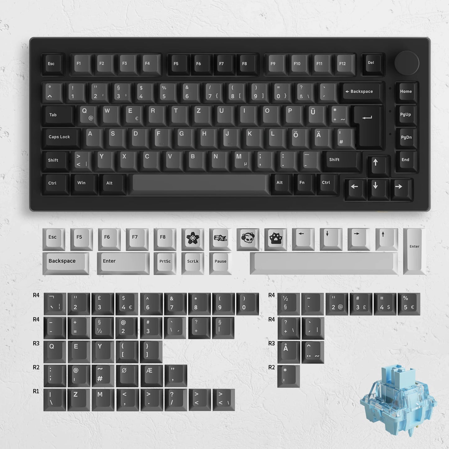 Akko 5075B Plus 75% Mechanical Gaming Keyboard Black & Silver ISO-UK Hot Swap Side LED RGB Multi-Modes 2.4GHz /USB Type-C/BT 5.0