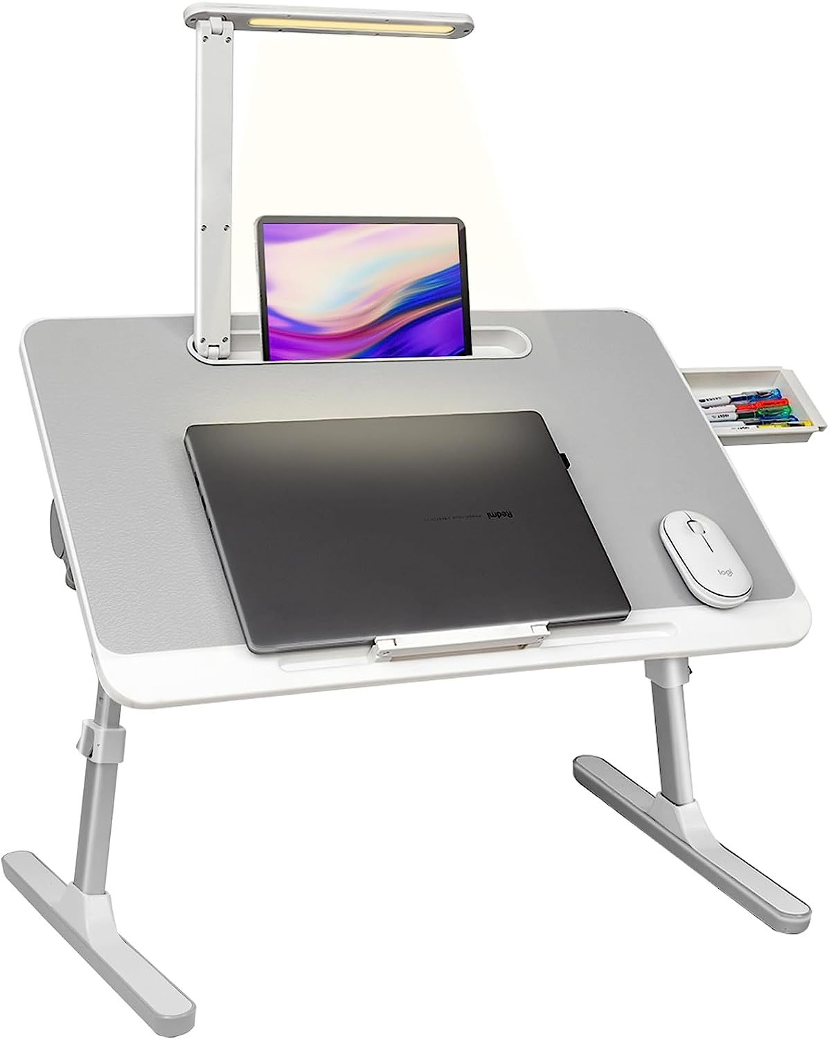 Portable Lap Desk for Laptop with LED Light & Drawer - Adjustable Bed & Sofa Stand