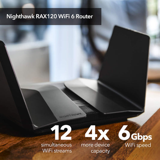 NETGEAR Nighthawk AX6000 Wi-Fi 6 Router (RAX120) | 12-Stream Dual-Band | 6Gbps Speed, 30 Devices, 3,500 Sq.Ft Coverage