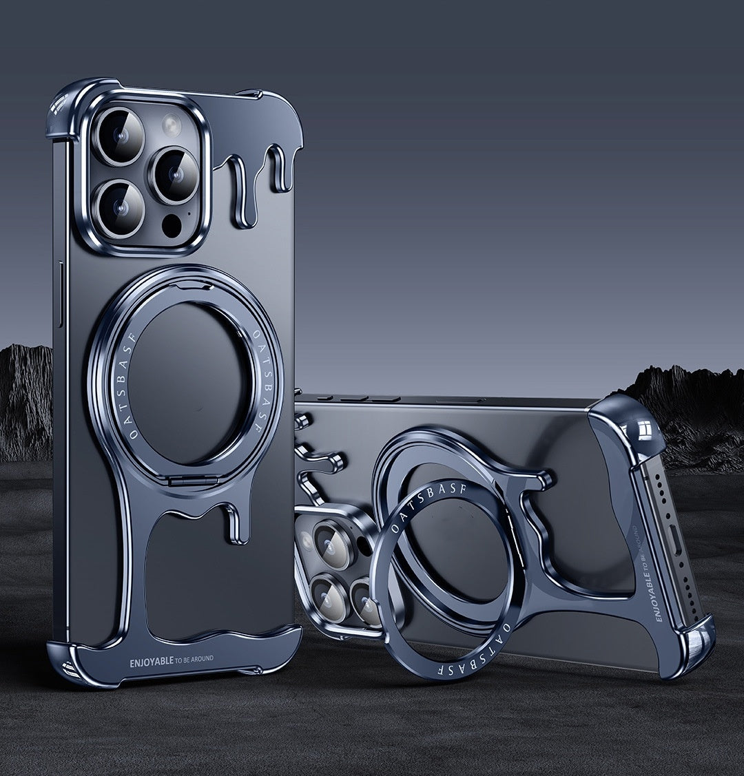 Liquid Metal Casing Phone Case – Frameless Magnetic Rotating Bracket