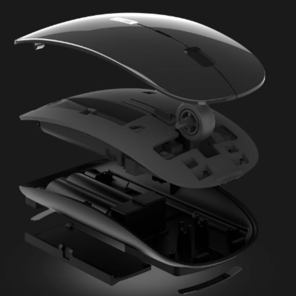 Ultra Thin Black 2.4Ghz Wireless Rechargeable Scroll Wheel Silent Optical Cordless Mouse for Computer PC Laptop Tablets Premium Slim Silent Mice for Gaming Travel Office Work with USB Adapter