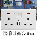 Double Wall Plug Socket – 2 Gang 13A with 2 USB Charger Outlets (UK Standard)