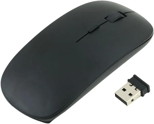 Ultra Thin Black 2.4Ghz Wireless Rechargeable Scroll Wheel Silent Optical Cordless Mouse for Computer PC Laptop Tablets Premium Slim Silent Mice for Gaming Travel Office Work with USB Adapter