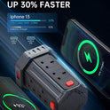 Tower Extension Lead 2M, (13A 3250W) 4 USB Ports and 8 Way Extension Tower, Surge Protection Extension Lead with 4 Independent Control Switch, Extension Cable for Home, Office, Kitchen