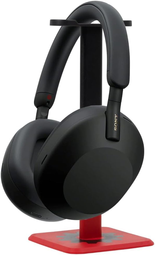 Sony WH-1000XM5 Wireless Noise Canceling Headphones – Auto NC Optimizer, 30-Hour Battery, Alexa Built-In, Black + Deco Gear Pro Audio Headphone Stand (Matte Black/Red)