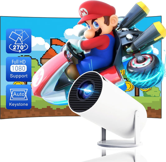 [Auto Keystone] HY300 Smart Projector with Android TV 11.0, 5G Wifi Bluetooth Projector 4K Supported,Mini Portable Outdoor Movie Projector Compatible Com Apple,Ios,Android (White)