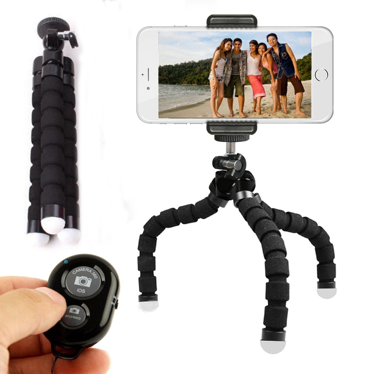 Flexible Sponge Tripod – Universal Phone & Action Camera Stand | Bluetooth Remote & GoPro Adapter