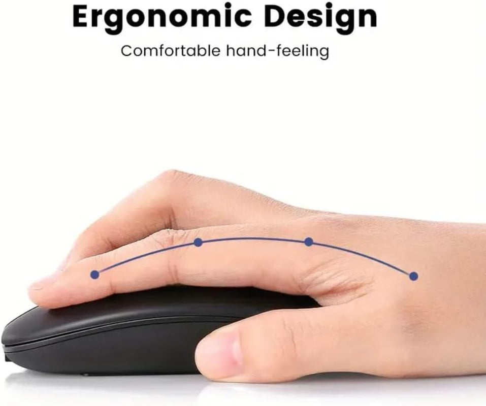 Ultra Thin Black 2.4Ghz Wireless Rechargeable Scroll Wheel Silent Optical Cordless Mouse for Computer PC Laptop Tablets Premium Slim Silent Mice for Gaming Travel Office Work with USB Adapter