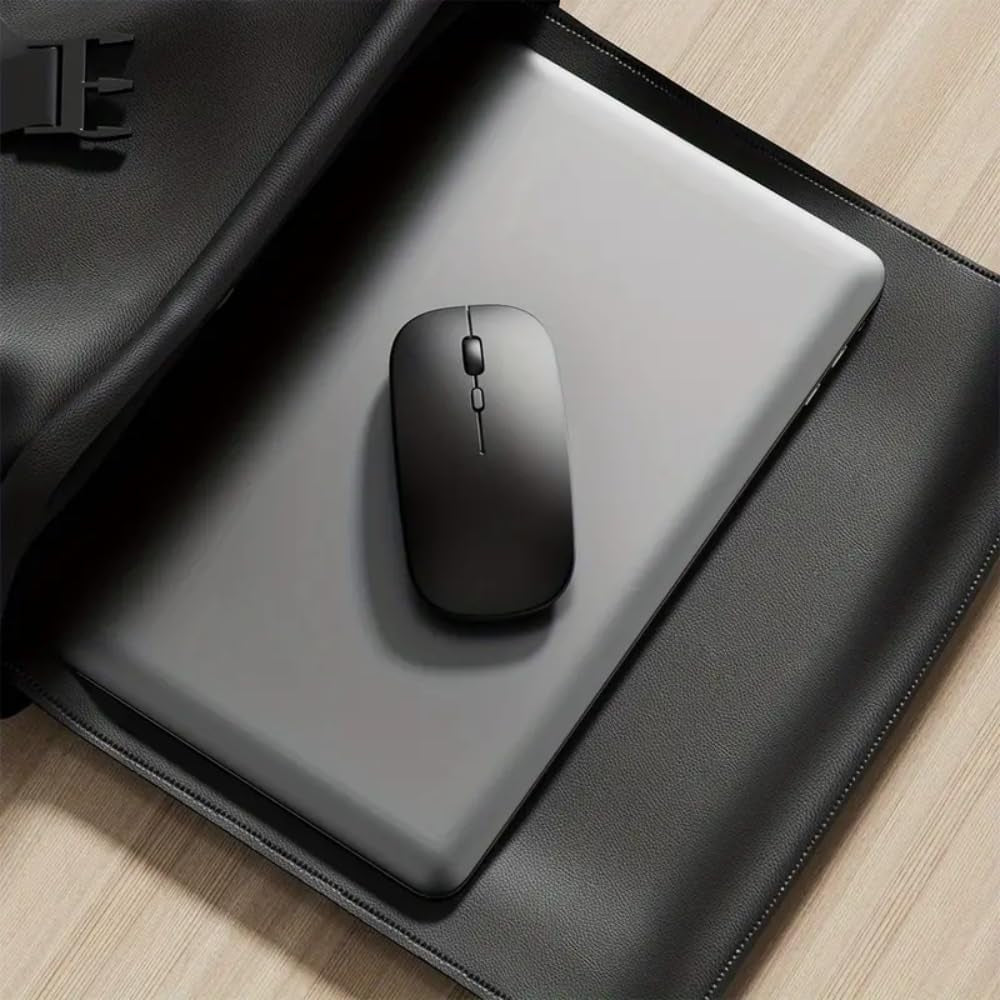 Ultra Thin Black 2.4Ghz Wireless Rechargeable Scroll Wheel Silent Optical Cordless Mouse for Computer PC Laptop Tablets Premium Slim Silent Mice for Gaming Travel Office Work with USB Adapter