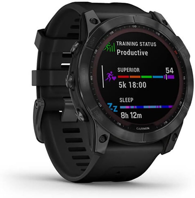 Garmin Fenix 7X Solar Multisport GPS Watch – Slate Grey with Black Band, Solar Charging, Advanced Fitness Tracking, Long Battery Life
