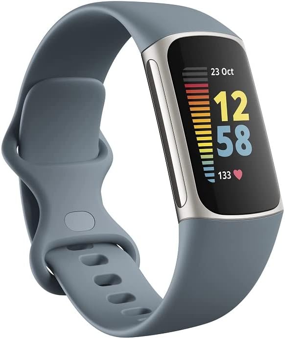 Fitbit Charge 5 Advanced Health & Fitness Tracker – Built-In GPS, Stress Management Tools, Sleep Tracking, 24/7 Heart Rate Monitoring, Mineral Blue with Steel Blue/Platinum Bands (S & L)