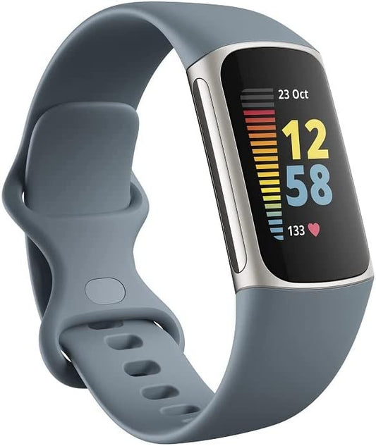 Fitbit Charge 5 Advanced Health & Fitness Tracker – Built-In GPS, Stress Management Tools, Sleep Tracking, 24/7 Heart Rate Monitoring, Mineral Blue with Steel Blue/Platinum Bands (S & L)