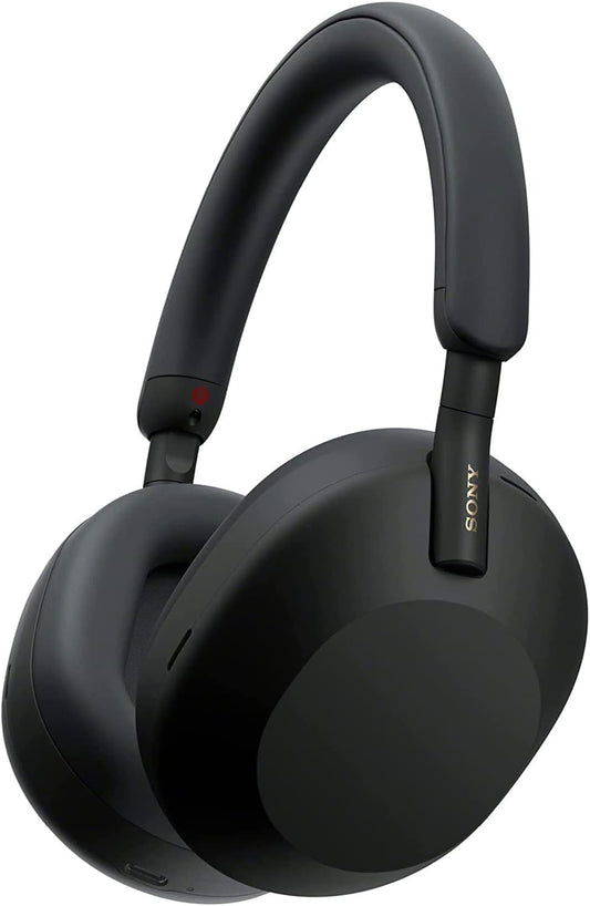 Sony WH-1000XM5 Wireless Noise Canceling Headphones – Auto NC Optimizer, 30-Hour Battery, Alexa Built-In, Black + Deco Gear Pro Audio Headphone Stand (Matte Black/Red)