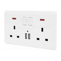 Double Wall Plug Socket – 2 Gang 13A with 2 USB Charger Outlets (UK Standard)