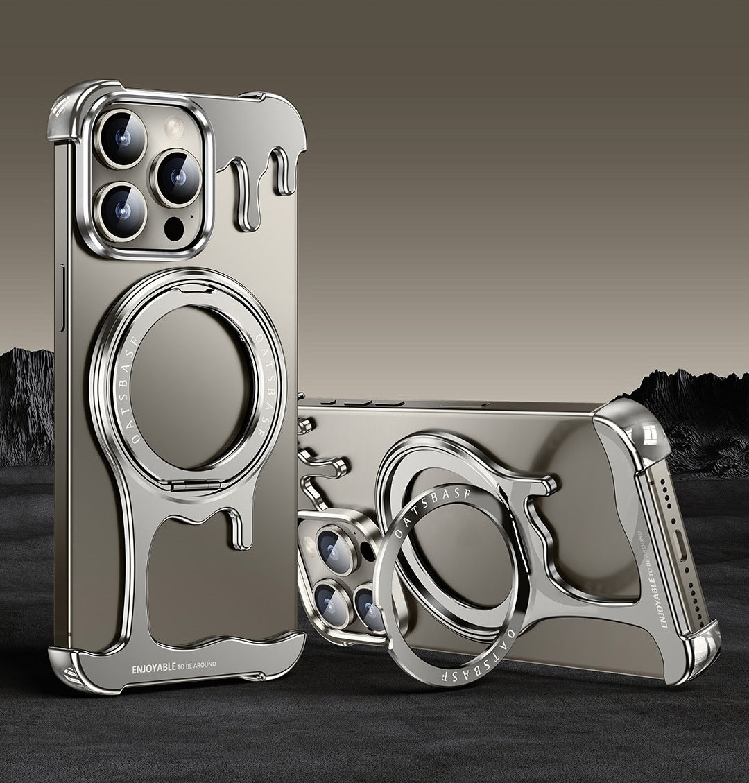 Liquid Metal Casing Phone Case – Frameless Magnetic Rotating Bracket