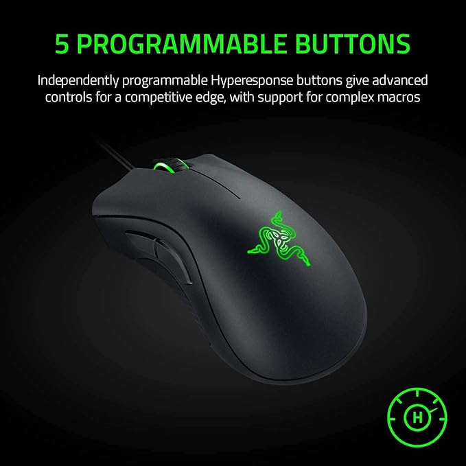 Razer DeathAdder Essential Gaming Mouse – 6400 DPI Optical Sensor, 5 Programmable Buttons, Mechanical Switches, Rubber Side Grips, Classic Black