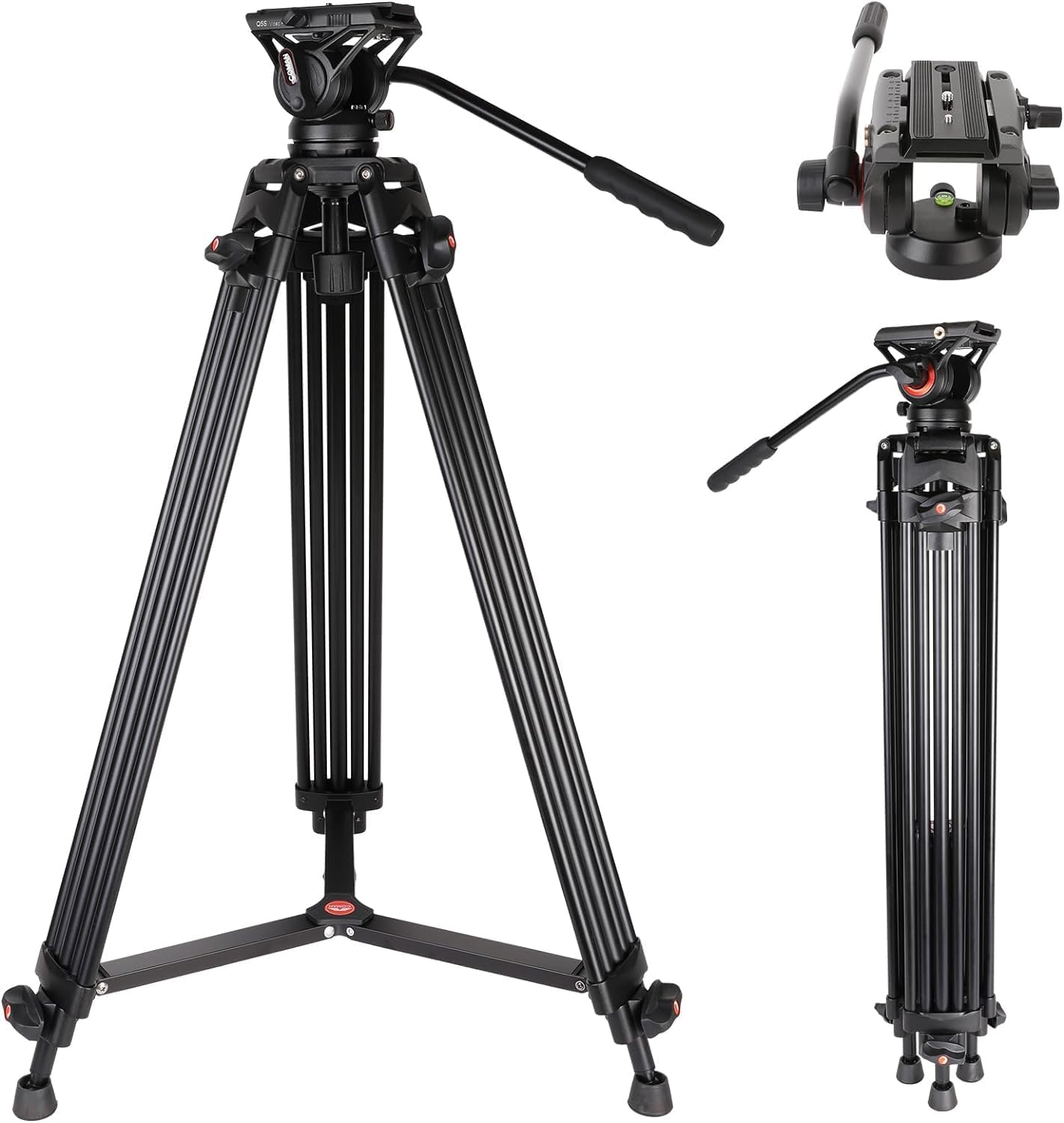 Video Tripod,  74" Professional Metal Heavy Duty Camera Tripods with Adjustable Damping Fluid Head, Dual-Mode QR Plate Compatible with DJI RS4 Manfrotto (Q6 New Fluid Head)