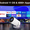 [Auto Keystone] HY300 Smart Projector with Android TV 11.0, 5G Wifi Bluetooth Projector 4K Supported,Mini Portable Outdoor Movie Projector Compatible Com Apple,Ios,Android (White)