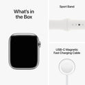 Apple Watch Series 8 [GPS + Cellular, 45mm] – Silver Stainless Steel Case with White Sport Band (M/L) + AppleCare+ 2-Year Coverage