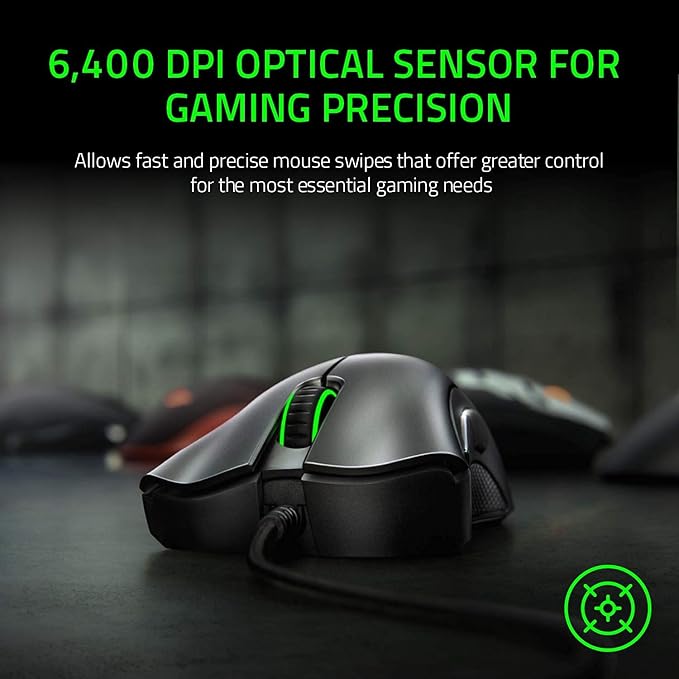 Razer DeathAdder Essential Gaming Mouse – 6400 DPI Optical Sensor, 5 Programmable Buttons, Mechanical Switches, Rubber Side Grips, Classic Black