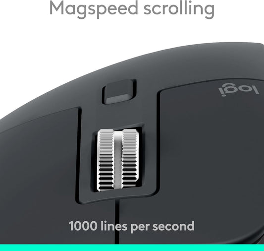 Logitech MX Master 3S Wireless Performance Mouse – Ultra-Fast Scrolling, 8K DPI, Quiet Clicks, Track on Glass, USB-C, Bluetooth, Compatible with Windows, Linux, Chrome – Graphite