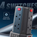Tower Extension Lead 2M, (13A 3250W) 4 USB Ports and 8 Way Extension Tower, Surge Protection Extension Lead with 4 Independent Control Switch, Extension Cable for Home, Office, Kitchen