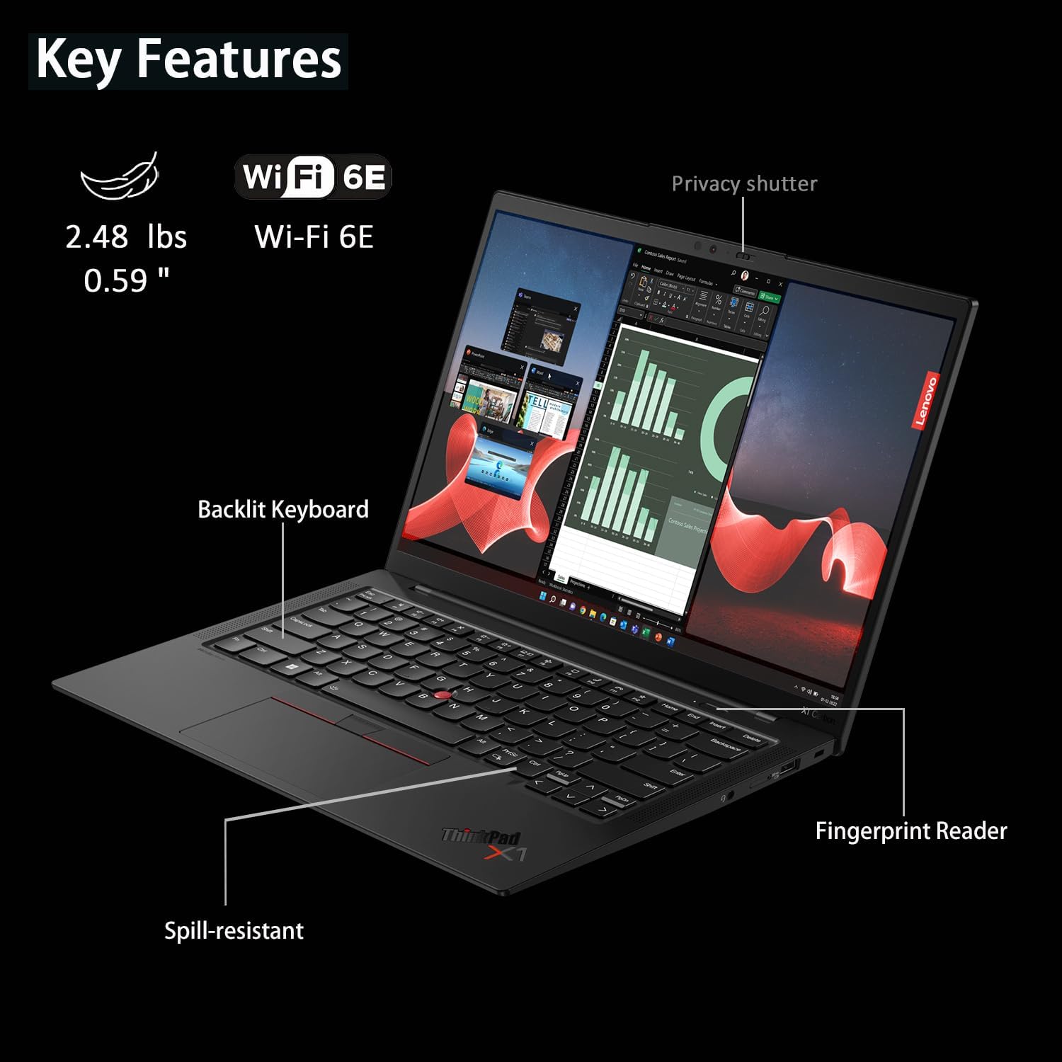 Lenovo ThinkPad X1 Carbon Gen 11 – 14" FHD+ Business Laptop | Intel i7-1355U 10-Core, 16GB DDR5, 1TB SSD, Win 11 Pro, Thunderbolt 4, Backlit, Fingerprint, 13.5-Hr Battery