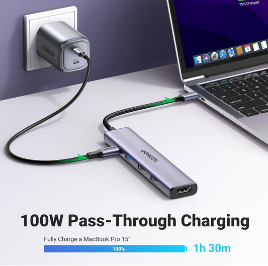 UGREEN Revodok USB C Hub, 5-in-1 USB C Multiport Adapter with 100W PD, 4K HDMI, 3 USB-A Data Ports, Aluminum USB Type C Hub for M1/M2 MacBook Air, iPhone 15 Pro/Pro Max, Galaxy, Surface Go, XPS, iPad