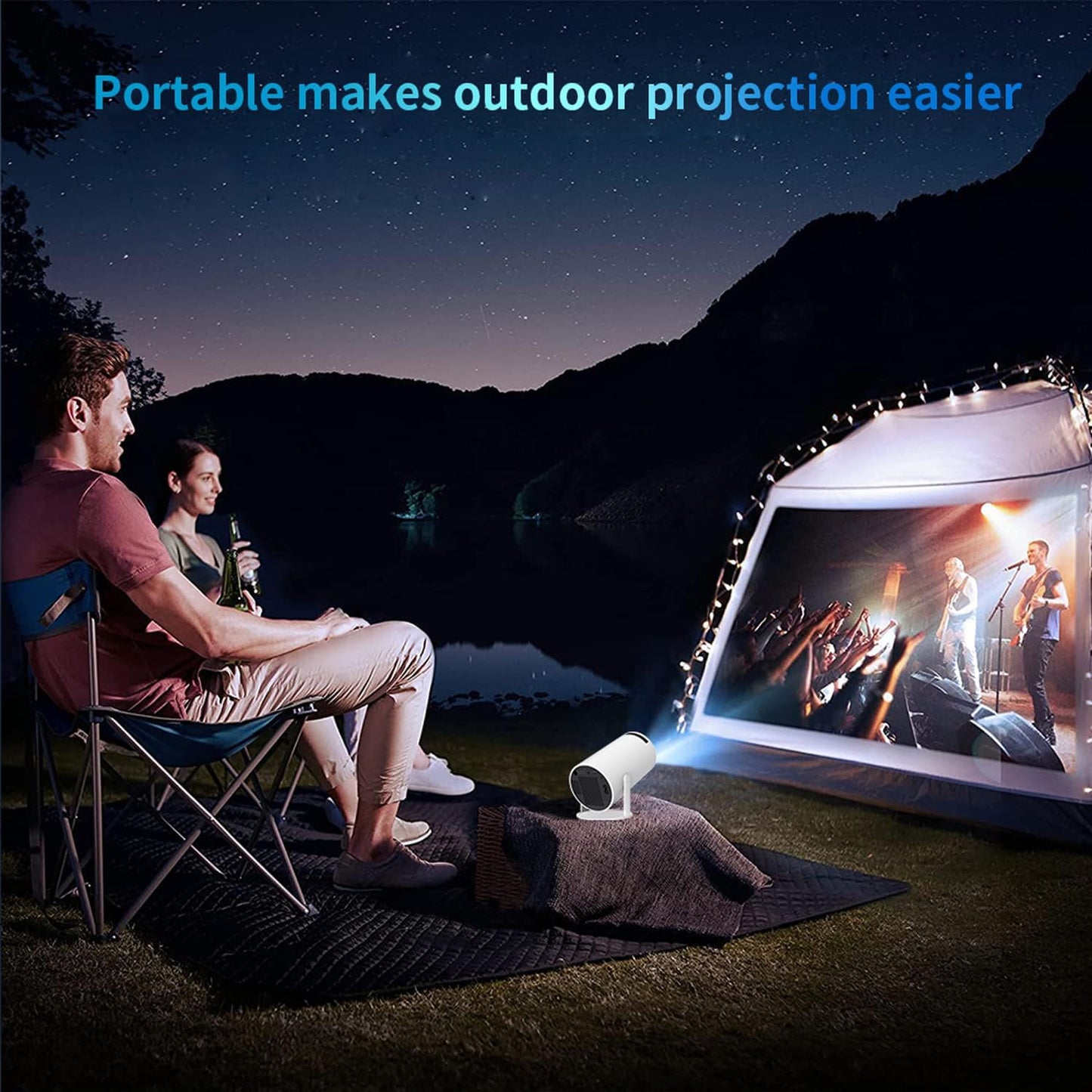 [Auto Keystone] HY300 Smart Projector with Android TV 11.0, 5G Wifi Bluetooth Projector 4K Supported,Mini Portable Outdoor Movie Projector Compatible Com Apple,Ios,Android (White)