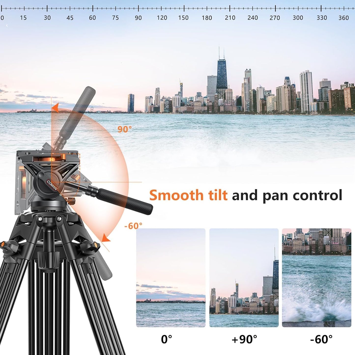 Video Tripod,  74" Professional Metal Heavy Duty Camera Tripods with Adjustable Damping Fluid Head, Dual-Mode QR Plate Compatible with DJI RS4 Manfrotto (Q6 New Fluid Head)