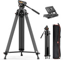 Video Tripod,  74" Professional Metal Heavy Duty Camera Tripods with Adjustable Damping Fluid Head, Dual-Mode QR Plate Compatible with DJI RS4 Manfrotto (Q6 New Fluid Head)