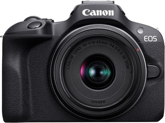  Canon EOS R100 Mirrorless Camera with RF-S 18–45mm Lens Kit 24.1MP APS-C CMOS Sensor | 4K Video | Dual Pixel AF | Compact RF Mount System