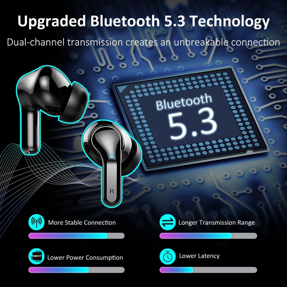 Wireless Earbuds, Bluetooth 5.3 Headphones 2024 Wireless Headphones in Ear, 4 ENC Noise Cancelling Mic Ear buds, 40H Deep Bass Wireless Earphones IP7 Waterproof Bluetooth Earphones USB-C, LED Display