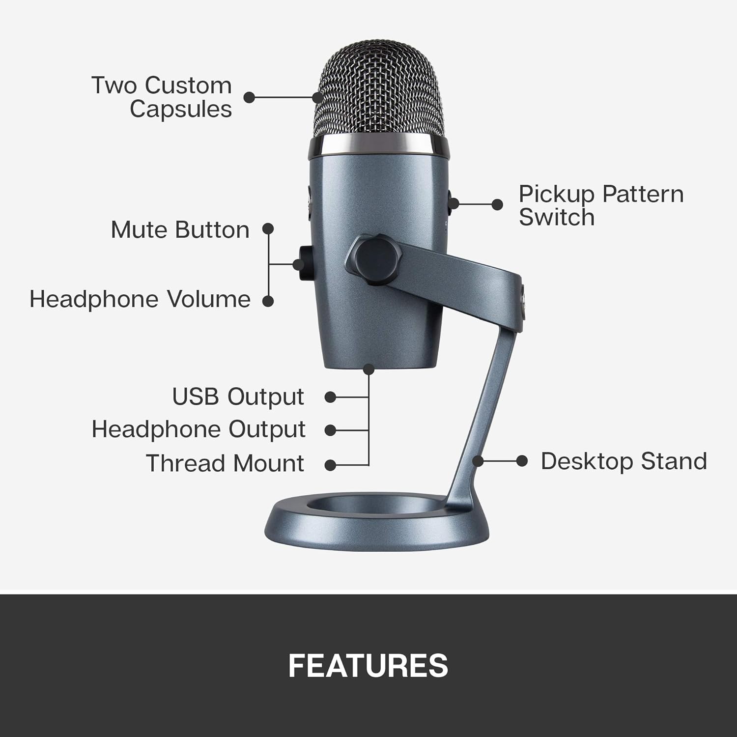 Yeti Nano USB Microphone – Shadow Grey Professional Sound for Gaming, Streaming, Podcasting, and More | Plug & Play | PC & Mac Compatible
