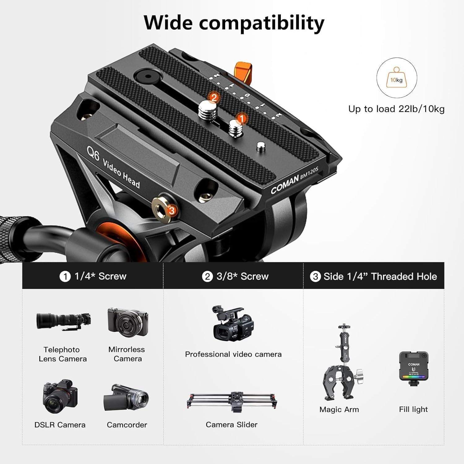 Video Tripod,  74" Professional Metal Heavy Duty Camera Tripods with Adjustable Damping Fluid Head, Dual-Mode QR Plate Compatible with DJI RS4 Manfrotto (Q6 New Fluid Head)